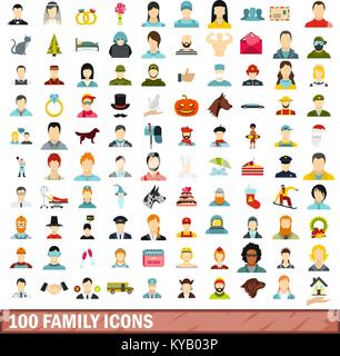 Famille 100 icons set dans un style plat pour tout modèle vector illustration Illustration de Vecteur
