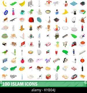 100 l'islam icons set en 3D isométrique style pour tout design vector illustration Illustration de Vecteur