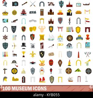 Musée 100 icons set dans un style plat pour tout modèle vector illustration Illustration de Vecteur