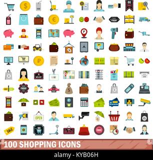 100 shopping icons set dans un style plat pour tout modèle vector illustration Illustration de Vecteur