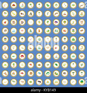 100 icônes de la nature et du paysage ensemble cercle sur fond bleu cartoon style vector illustration Illustration de Vecteur