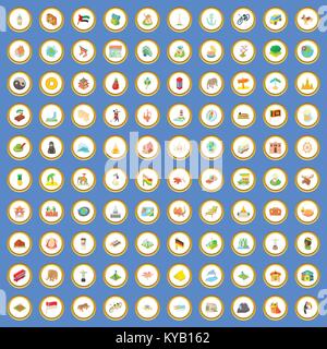 100 sites de voyage et de cercle icônes situé sur fond bleu cartoon style vector illustration Illustration de Vecteur