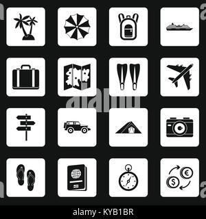 Billet d'icons set dans les carrés blancs sur fond noir simple style vector illustration Illustration de Vecteur