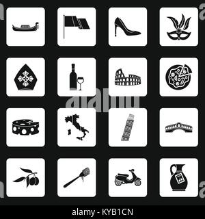 La Russie icons set dans les carrés blancs sur fond noir simple style vector illustration Illustration de Vecteur