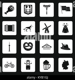 Allemagne icons set dans les carrés blancs sur fond noir simple style vector illustration Illustration de Vecteur