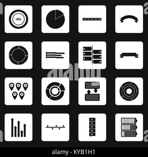 Articles de conception infographique icons set dans les carrés blancs sur fond noir simple style vector illustration Illustration de Vecteur