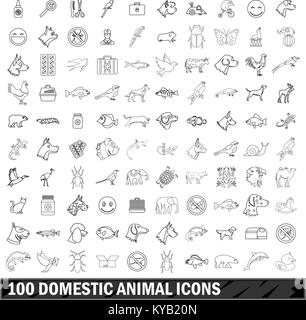 Animal domestique 100 icons set dans contour style pour tout design vector illustration Illustration de Vecteur