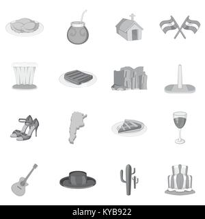 Voyages argentine monochrome icons set Illustration de Vecteur