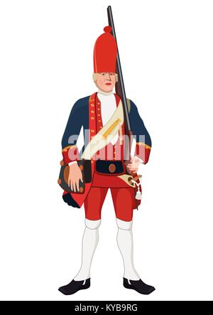 Grenadier, dessin vectoriel. Soldat vêtu de vieux militaire uniforme avec un fusil sur son épaule, peint le portrait. Isolé sur fond blanc Illustration de Vecteur