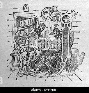 Une initiale illustrée de l'œuvre *Na polu chwały* (sur le champ de la gloire) de Henryk Sienkiewicz, montrant un élément de page décoratif typique de l'art et de la littérature polonaises du XIXe siècle. Banque D'Images