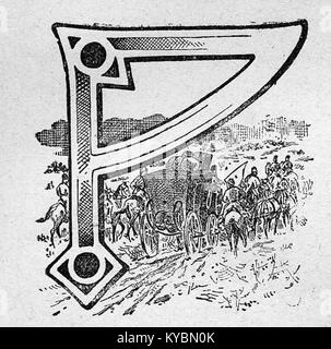 Une initiale illustrée de l'œuvre 'Na polu chwały' (sur le champ de la gloire), montrant la page 150, représentant le patrimoine littéraire et artistique polonais de la fin du XIXe siècle. Banque D'Images