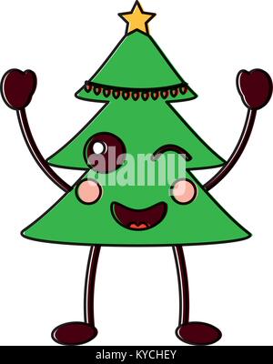 Arbre de Noël kawaii cartoon smiling Illustration de Vecteur