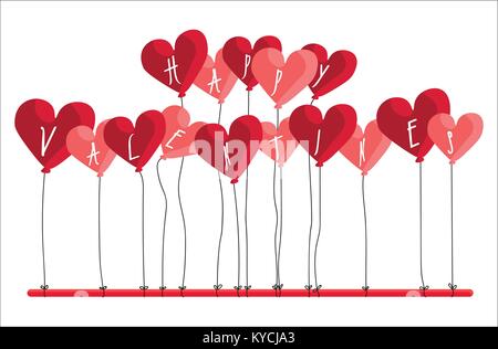 Bonne Saint Valentin TEXTE SUR ballons en forme coeur Illustration de Vecteur
