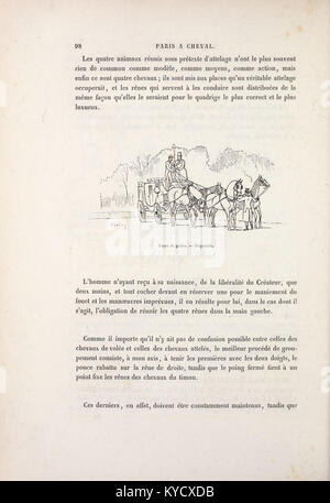 Une page d'une publication historique représentant un cheval à Paris, montrant la culture équestre et la vie urbaine dans un contexte français, probablement tirée d'un tirage illustré ou d'un magazine. Banque D'Images