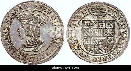 Estampe ou document de 1524 représentant Ferdinand Ier, empereur romain germanique, produit à Vienne, illustrant un portrait du début du XVIe siècle et une iconographie politique. Banque D'Images