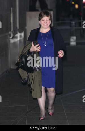 Londres, Royaume-Uni. 14 janvier, 2018. Le Secrétaire aux affaires étrangères de l'ombre Emily Thornberry MP vu à la BBC à Londres Crédit : RM Press/Alamy Live News Banque D'Images