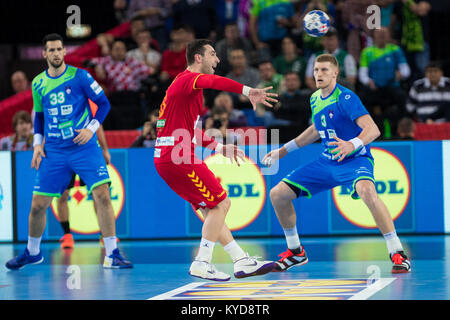 Zagreb, Croatie. 13 janvier, 2018. EURO 2018 La Croatie EHF, Groupe (C) phase. Macédoine contre la Slovénie. Ivica Drusany/Alamy Live News Banque D'Images