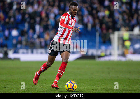 Athletic Club en avant Inaki Williams (11) pendant le match entre l'Espanyol v Athletic Club, pour le cycle 19 de la Liga Santander, jouée au stade RCDE le 14 janvier 2018 à Barcelone, Espagne. Banque D'Images