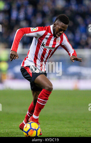 Athletic Club en avant Inaki Williams (11) pendant le match entre l'Espanyol v Athletic Club, pour le cycle 19 de la Liga Santander, jouée au stade RCDE le 14 janvier 2018 à Barcelone, Espagne. Banque D'Images