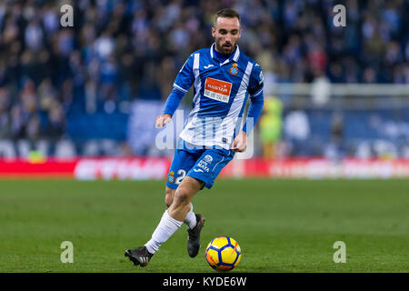 Barcelone, Espagne. 14Th Jan, 2018. Milieu de terrain de l'Espanyol Sergi Darder (25) pendant le match entre l'Espanyol v Athletic Club, pour le cycle 19 de la Liga Santander, jouée au stade RCDE le 14 janvier 2018 à Barcelone, Espagne. Más Información Gtres Crédit : Comuniación sur ligne, S.L./Alamy Live News Banque D'Images