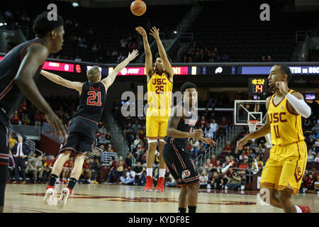 Los Angeles, CA, USA. 14Th Jan, 2018. L'USC Trojans Bennie Boatwright (25) le tir de profonde au cours de l'Utah Utes vs USC Trojans à Galen Center le 14 janvier 2018. (Photo par Jevone Moore/Cal Sport Media) Credit : csm/Alamy Live News Banque D'Images