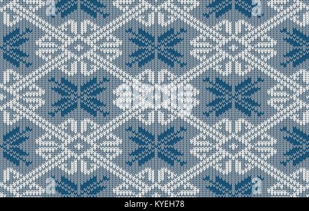 Motif tricoté norvégien avec des flocons de couleur bleu vintage. Motif tricoté sans couture en laine Illustration de Vecteur