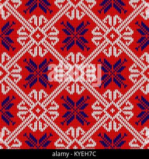 Avec motif tricoté en flocons de couleurs nationales de la Norvège. Motif tricoté sans couture en laine Illustration de Vecteur