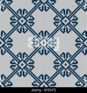Motif bleu tricoté norvégien sur un fond blanc. Motif tricoté sans couture en laine Illustration de Vecteur
