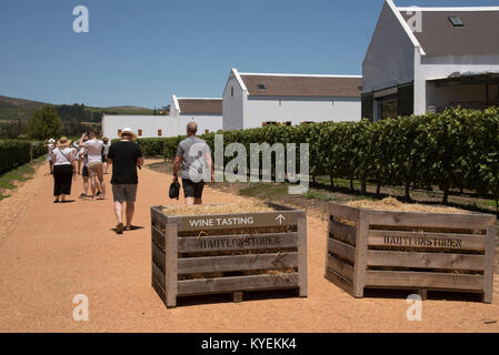 Paarl, Western Cape, Afrique du Sud. Décembre 2017. Les touristes sur un wine tour de Babylonstoren estate. Banque D'Images