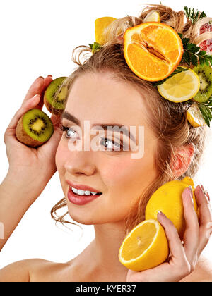 Masque du visage et cheveux à partir de fruits frais pour femme concept. Banque D'Images