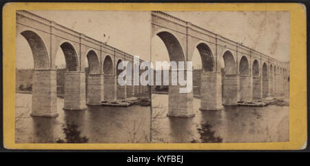 Image stéréoscopique de la collection Robert N. Dennis montrant High Bridge à New York, mettant en évidence son ingénierie du XIXe siècle et son rôle dans le système d’approvisionnement en eau de la ville. Banque D'Images