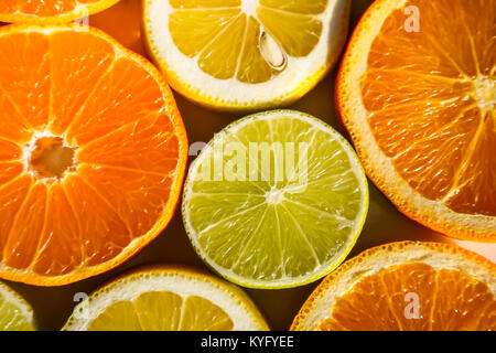 Tranches d'oranges, citrons, limes et mandarines Banque D'Images