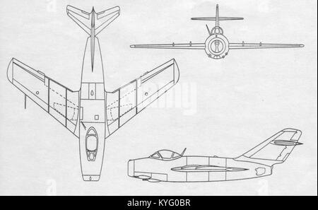 Polski myśliwiec przechwytujący PZL Mielec ( LiM 2 - licencja samolotu MiG 15bis) - 1956 r Banque D'Images