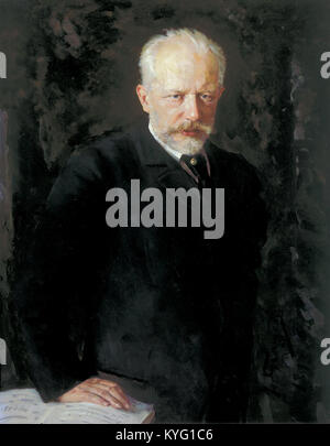 Portrait du compositeur Pyotr Ilyich Tchaïkovski (1840-1893), représentant sa ressemblance et capturant ses traits en tant que compositeur russe de premier plan. Banque D'Images