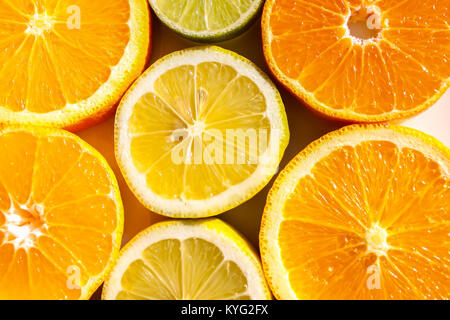 Tranches d'oranges, citrons, limes et mandarines Banque D'Images