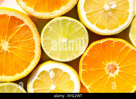 Tranches d'oranges, citrons, limes et mandarines Banque D'Images