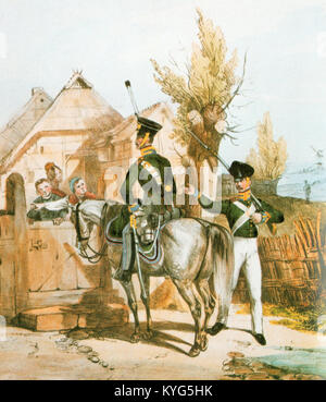 Preußische Gendarmen um 1840 Unteroffiziere zu Pferd und zu Fuß Banque D'Images