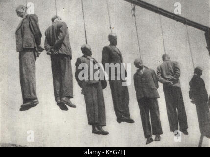 Photographie capturant une exécution publique près de la gare de Plaszów-Prokocim à Kraków, en Pologne, pendant l'occupation nazie, documentant les atrocités commises en temps de guerre et les événements historiques de la première Guerre mondiale Banque D'Images