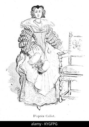 Illustration de *Mesdames nos aïeules* d'Albert Robida, publiée en 1891, mettant en valeur la mode et l'élégance féminines à travers l'histoire. Banque D'Images