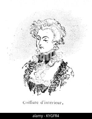 Cette illustration d’Albert Robida de 1891 tirée de « Mesdames nos aïeules : dix siècles d’élégances » représente la mode féminine de différents siècles, retraçant l’évolution du style dans l’histoire de France. Banque D'Images
