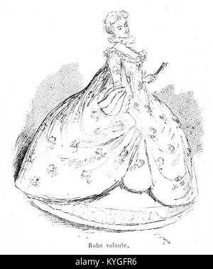 Cette illustration de 1891 de *Mesdames nos aïeules* de Robida représente la mode féminine européenne historique, mettant l'accent sur l'élégance et les tendances sociétales au fil des siècles. Banque D'Images