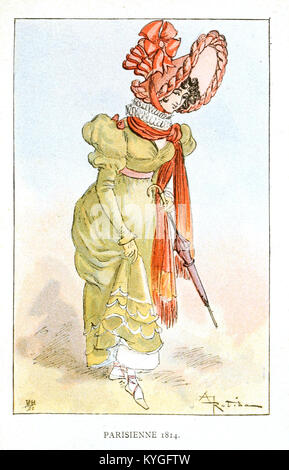 1891 Albert Robida illustration, "Mesdames nos aîeules", montrant la mode féminine et les vêtements élégants du siècle dernier. Banque D'Images