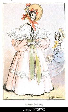 Illustration d'Albert Robida, 1891, représentant dix siècles de mode et de tendances sociales, en se concentrant sur la tenue vestimentaire féminine et les styles historiques du dernier millénaire. Banque D'Images