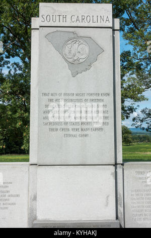 L'état de la Caroline du Sud, Monument de la crête de séminaire, Gettysburg National Military Park, Virginia, United States. Banque D'Images