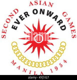 Le logo recadré représente les deuxièmes Jeux asiatiques, un événement multisports majeur qui s'est tenu à Tokyo, au Japon, en 1958, symbolisant la compétition sportive et l'unité asiatique. Banque D'Images