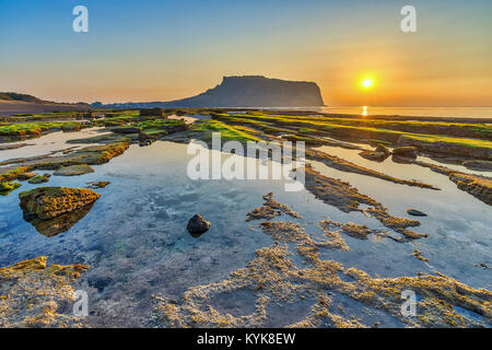 Lever du soleil à Jeju Do Seongsan Ilchulbong, l'île de Jeju, Corée du Sud Banque D'Images