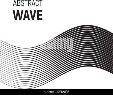 Les lignes courbes noir avec une épaisseur variable. Résumé de l'onde de demi-teinte. Illustration de Vecteur