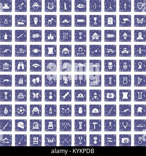 Musée 100 icons set grunge sapphire Illustration de Vecteur