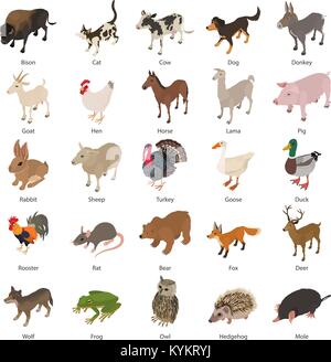 Collection animaux icons set, style isométrique Illustration de Vecteur