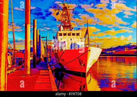 Garde-côte USCGC Anacapa Thomsen, dans le port, à proximité du centre-ville de Sitka, Alaska, USA. Banque D'Images